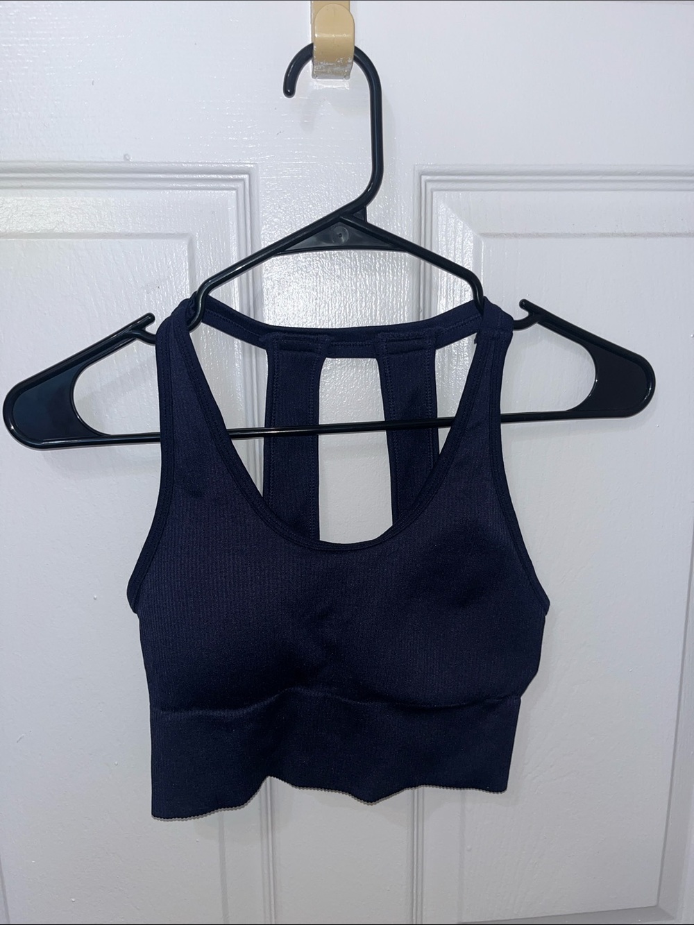 Yogalicious Navy Ribbed High-Neck Racerback Sports Bra